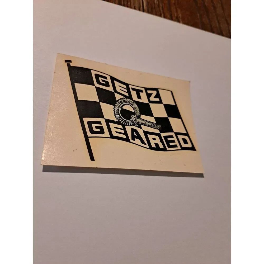 Vintage RARE Original 60s Getz Geared Checkered Flag Water Slide Decal Race